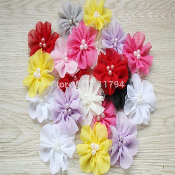 

pcs/lot ,2.5'' shabby chiffon flower with pearl 18 colors ties, Red;brown