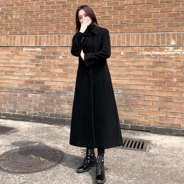 

women's wool & blends black woolen coat 2021 autumn winter female jacket temperament was thin long over-the-knee