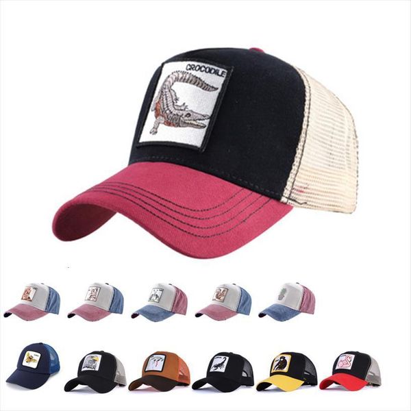 

animal embroidered crocod mesh baseball cap bee hip hop outdoor sport sun hat breathable snapback adjust trucker gorras, Blue;gray