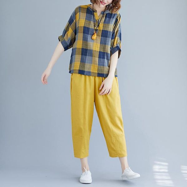 

casual dresses aransue fashion suit women summer chequered short sleeve trousers two-piece mzxg, Black;gray