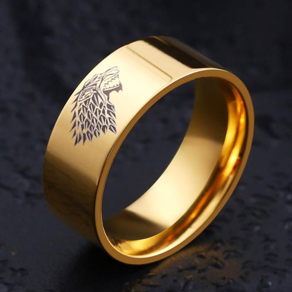 

cluster rings vintage stainless steel wolf head stamp ring punk simple biker viking men women amulet jewelry gift wholesale size 7-13, Golden;silver