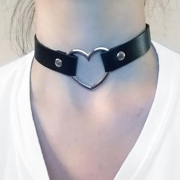 

chokers fashion handsome heart choker pu leather necklace women chocker necklaces punk statement jewelry wedding bride gift, Golden;silver