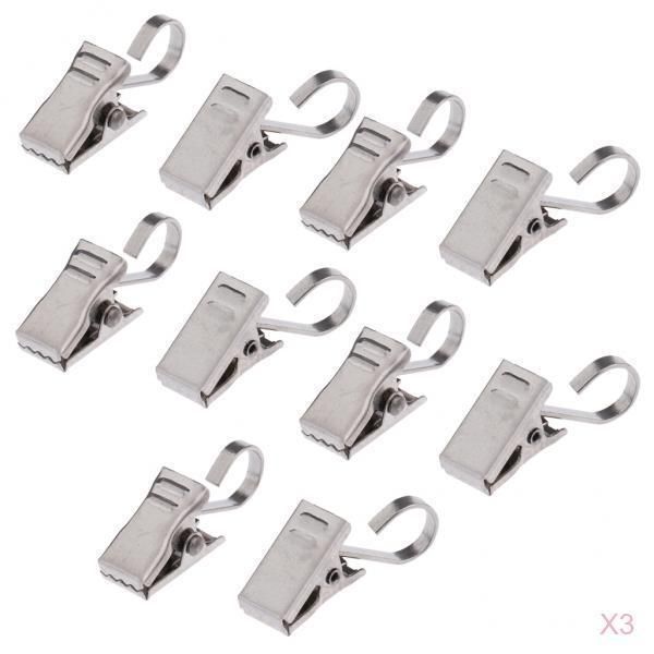 

other home decor 30x metal curtain clips with hook glider clip hanger, heavy duty 35mm silver