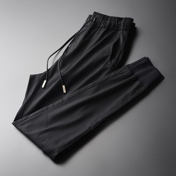 

tencel pants man plus size 3xl 4xl fashion summer ankle-length trousers hight quality slim fit casual men men's, Black