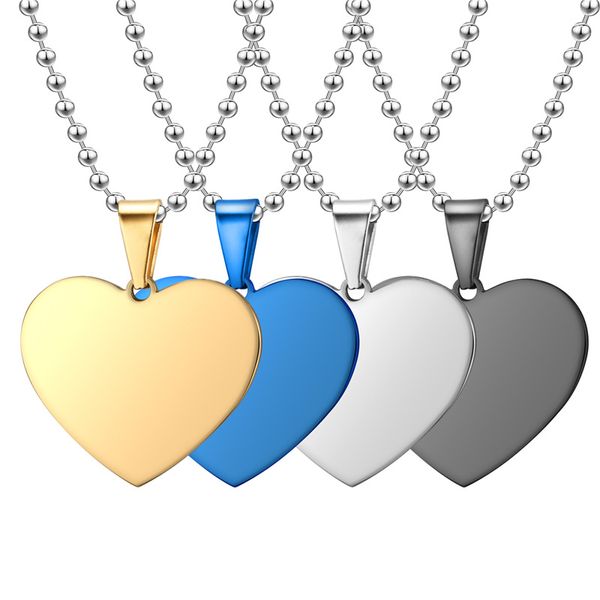 

engraved jewelry tags love heart shaped pendant men stainless steel empty blank laser lettering pendants factory direct wholesale, Silver