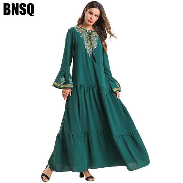 

casual dresses bnsq maxi muslim dress abaya middle east ramadan arab islamic fashion ethnic flower embroidery long sleeves larg, Black;gray