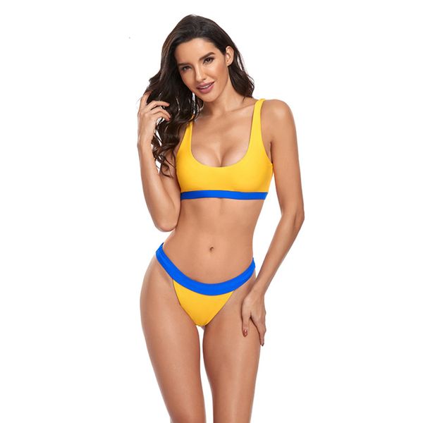 

yellow split swimsuit triangle women's, White;black