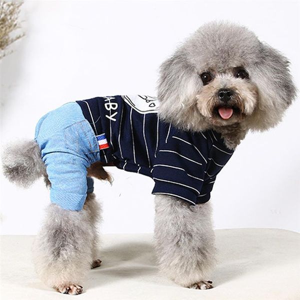 

dog apparel pet clothing stripe jumpsuit puppy dress costume cowboy denim rompers jean clothes