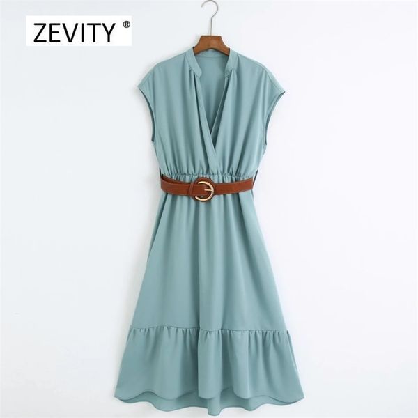 

women elegant v neck solid color casual slim business dress office ladies buckle sahses hem pleats midi dresses ds4108 210420, Black;gray