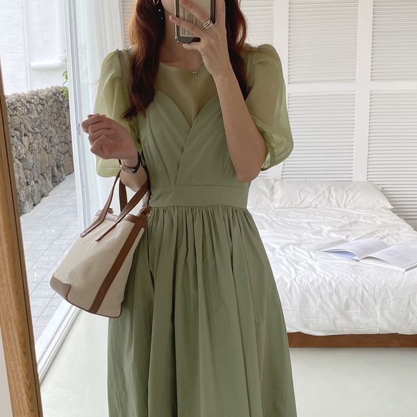 

dresses vintage light sweet sleeves shirts+ loose thin a-line slip es all match two piece sets, Black;gray