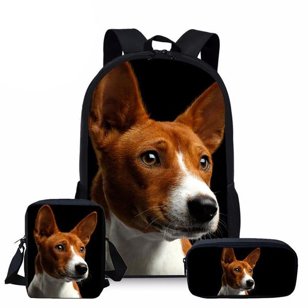 

customzied basenji dog school bags for teenager girls travel backpacks kids schoolbag backpack 3pcs schoolbags mochila infantil