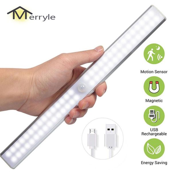 

24 40 60 usb led under cabinet light with motion sensor rechargeable night for kitchen closet restroom toilet lamp