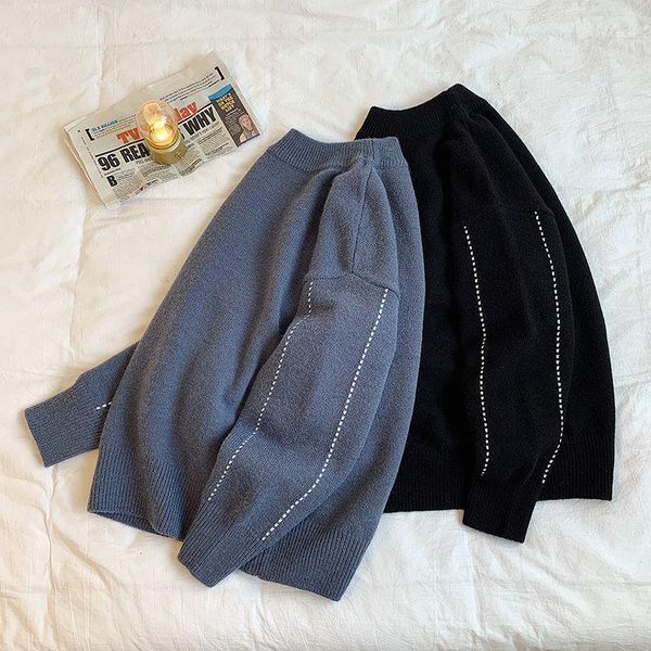 

men's sweaters loose knitted sweater for men thick o-neck casual all-match long sleeve pullover trend male clothes autumn winter, White;black