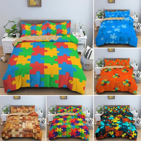 

puzzle pattern duvet cover set simple  king single bedding sets 2/3pcs geometric bed linen home textile