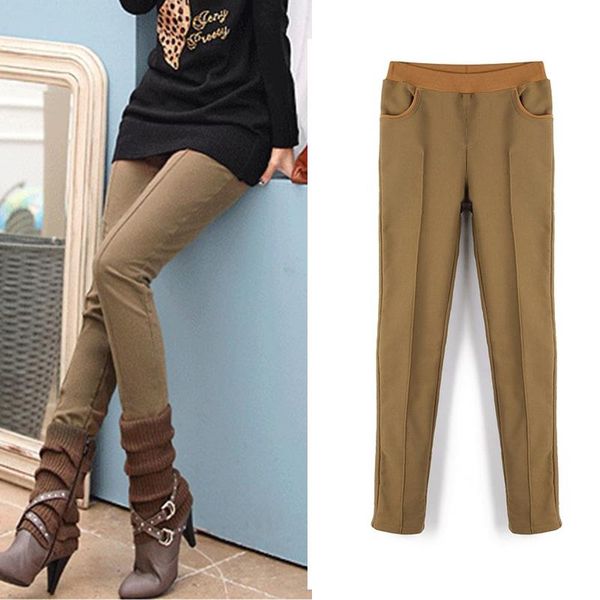 

women's pants & capris jorsea winter warm women stretch high elastic waist casual cotton plus size 6xl thick fleece ladies patchwork pe, Black;white