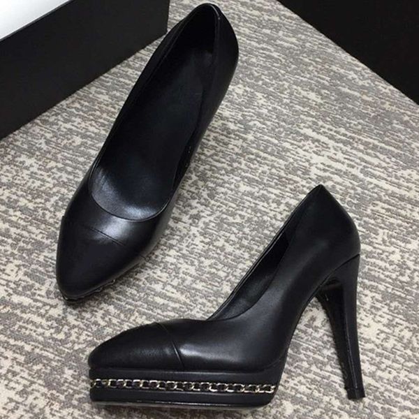 

dress shoes fashion basic office lady pumps black genuine leather women heels chain wedding inhr