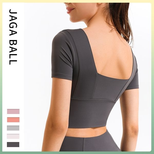 

lulu high strength gathering slim fit running fitness women's yoga t-shirt short sleeve with bra, Gray