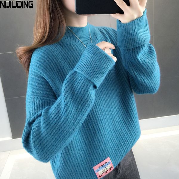

autumn latest female sweater students loose korean round neck lazy bottoming shirt women's solid color 210514, White;black