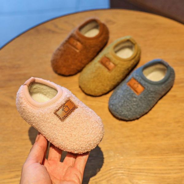 

slipper winter plush baby bag heel cotton slippers children' home shoes boys and girls indoor, Black;grey
