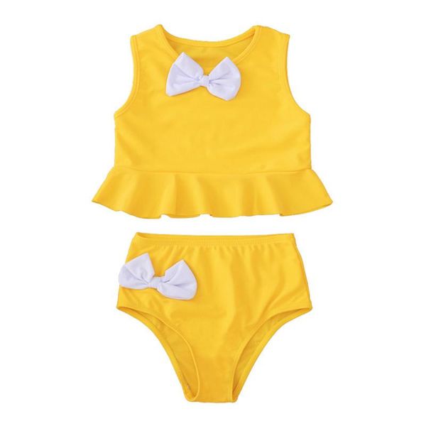 

lovely born infant baby girls solid bow two piece swimsuit bathing beach swimwear split suit swimwear45 one-pieces, Black