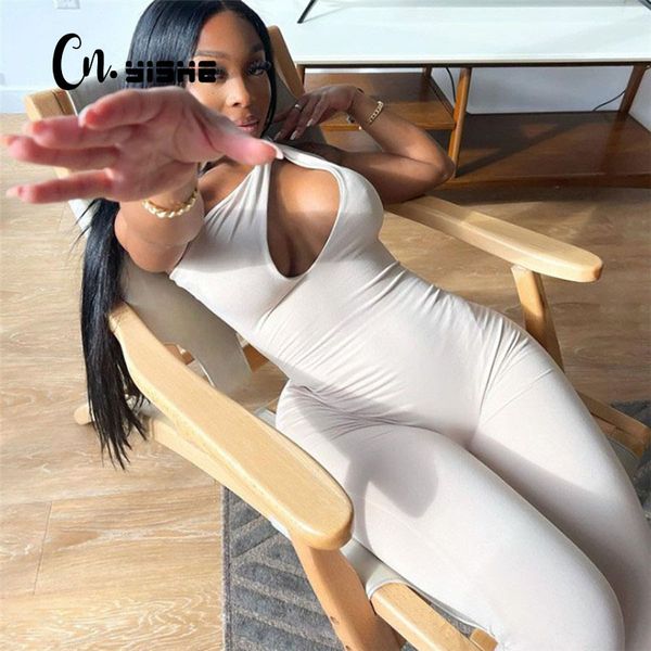 

cnyishe one shoulder cut out rompers women jumpsuit streetwear solid backless skinny fitness jumpsuits summer overalls 210419, Black;white