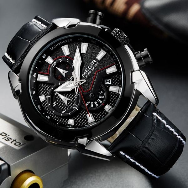 

wristwatches 2021 megir men's chronograph sports watches luxury creative casual quartz male military clock relogio masculino, Slivery;brown