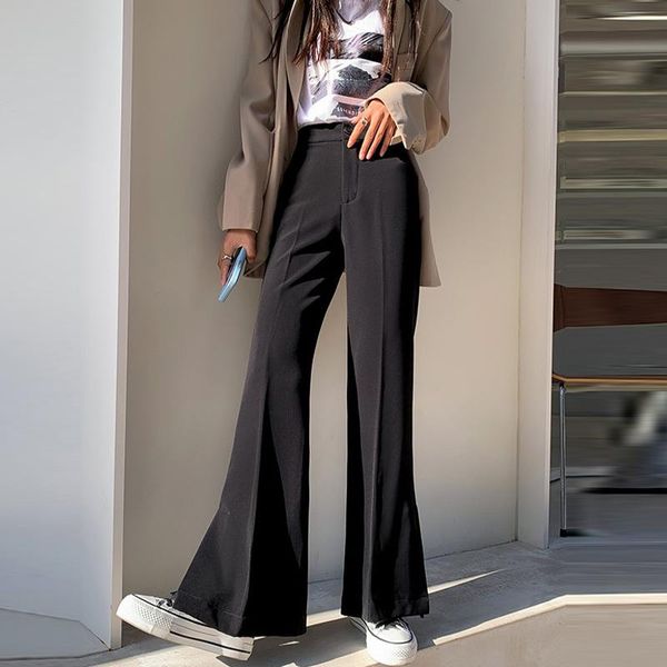 

women's pants & capris spring high waist side split casual solid women wide leg long pant 2021 elegant fashion all-match ladies bottoms, Black;white