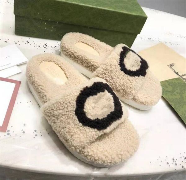 

classic women's casual slippers maomao sandals fashion wool sandal women good quality warm slipper famous ladies winter designer real f, Black