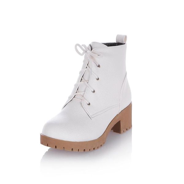 

boots autumn winter fashion women high heels platform buckle lace up leather short booties black ladies shoes promotion 106