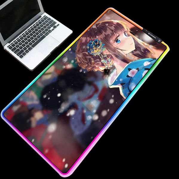 

mouse pads & wrist rests yuzuoan rgb anime beautiful girl japanese kimono picture pad custom led illuminated keyboard home