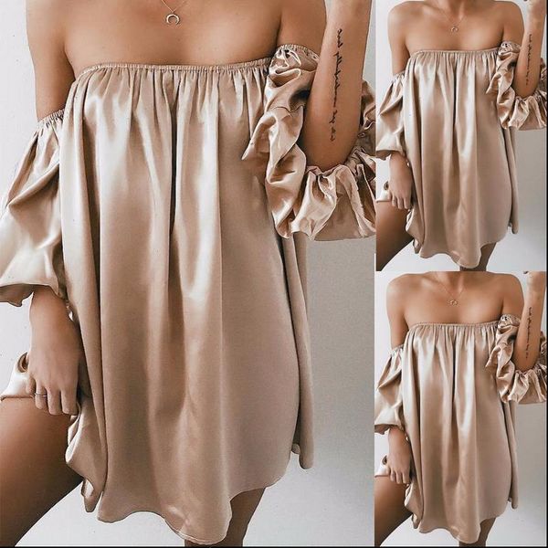 

summer casual loose ruffles short women dresses mini elegant evening party strapless off shoulder holiday sundress, Black;gray
