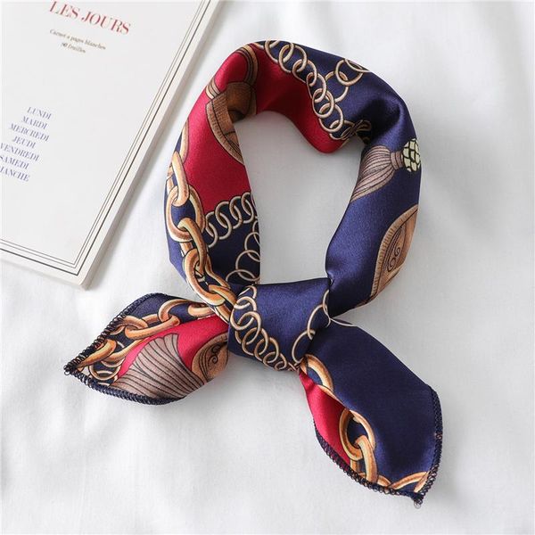 

outdoor hats 2021 small square silk scarf lady hair bag foulard women neck kerchief scarves fashion print satin female bandana summer, Black;white