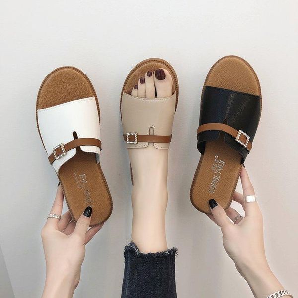 

slippers flip flop sandals for women summer shoes elegant flat low heel fashion outdoor slides zapatos mujer, Black