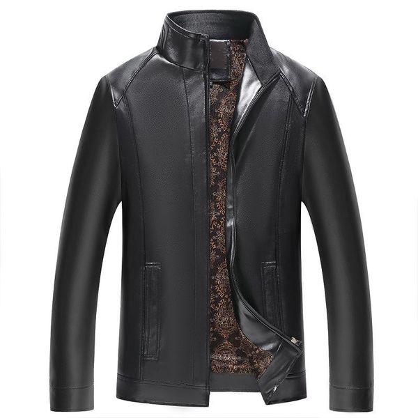 

men's fur & faux leather jackets autumn winter men fashion pu coats male fleece thick jacket brand clothing, Black
