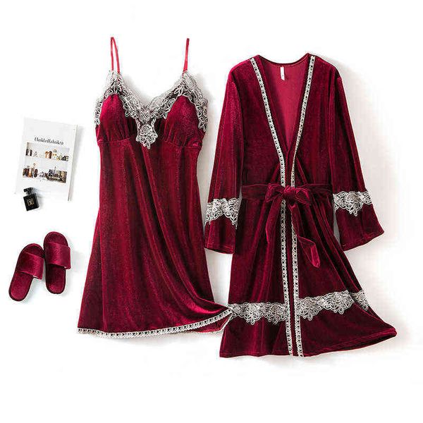 

golden veet pajama's straight suspender nightdrs winter long sleeve nightgown home cloth two-piece set, Black;red