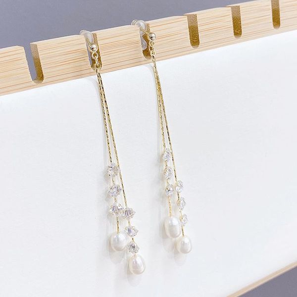 

stud exquisite 14k gold plated pearl earrings for women luxury zircon cz long gift, Golden;silver