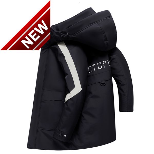

fashion brand long down jacket men windproof keep warm winter jackets 90% white duck coats male parkas, Black