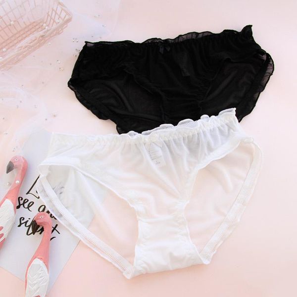 

sports japan bow transparent underwear women hollow out sweet girls lace panties cute ruffle seamless briefs lingerie gym clothing, White;black