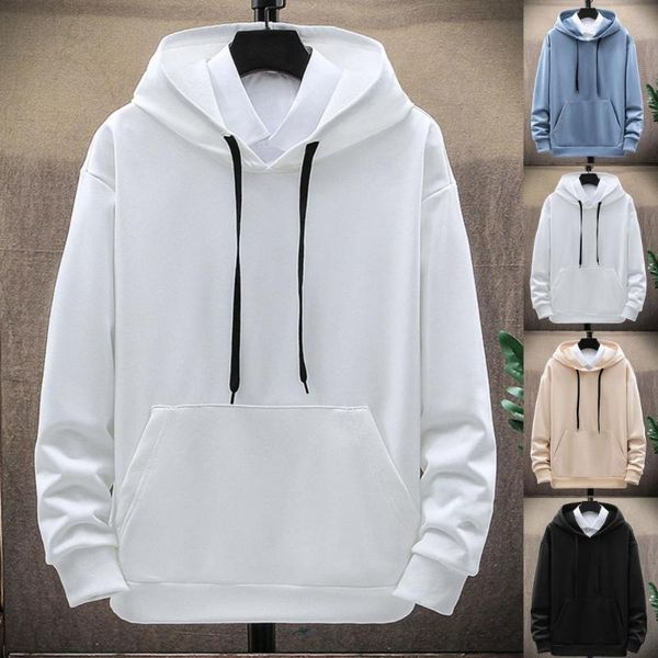 

men's hoodies & sweatshirts casual front pocket long sleeve pullover hoodie autumn winter drawstring solid color warm hooded sweatshirt, Black
