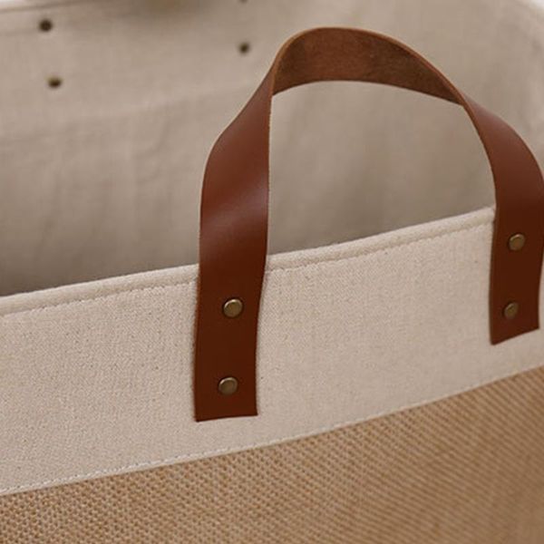 

storage bags mxlb large capacity jute tote soft leather handles collapsible laundry basket
