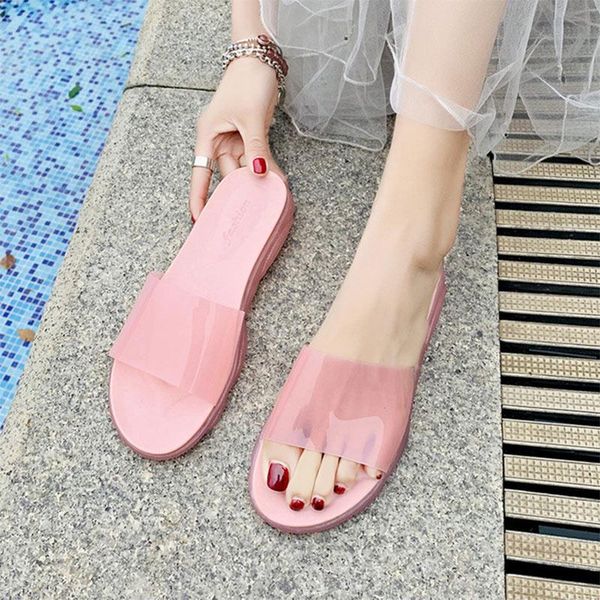 

slippers woman ladies candy color transparent platform non slip flat shoes comfortable casual fashion female 2021, Black
