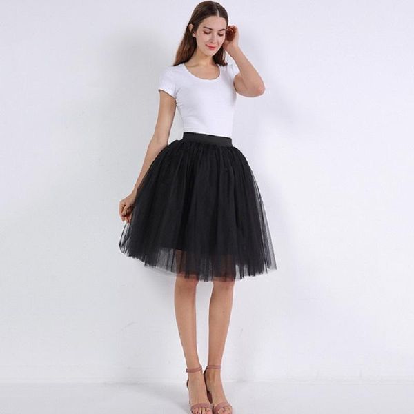 

skirts 7 layers 60cm tulle womens black gray white skirt elastic high waist pleated midi 2021