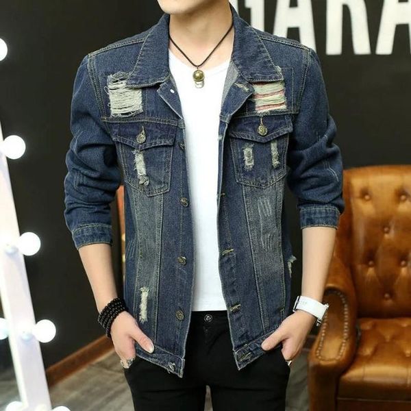 

men's jackets mens denim jacket bomber men solid hole cotton casual slim shirt cowboy streetwear chaqueta hombre jean, Black;brown