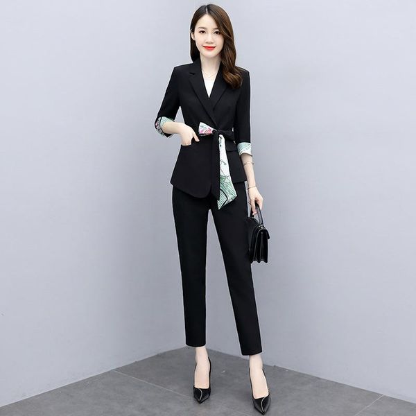

women's two piece pants high-quality suit 2021 spring and autumn temperament fashion professional two-piece set, White