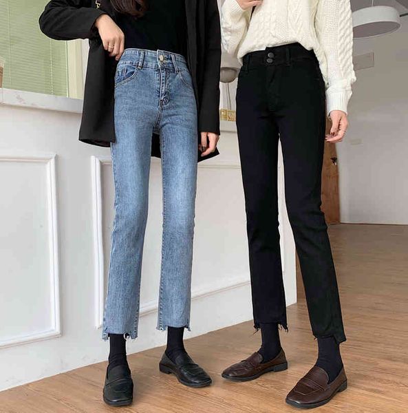 

jeans high waist stretching tube jeans nine point straight pipe release pants broad leg for woman, Blue