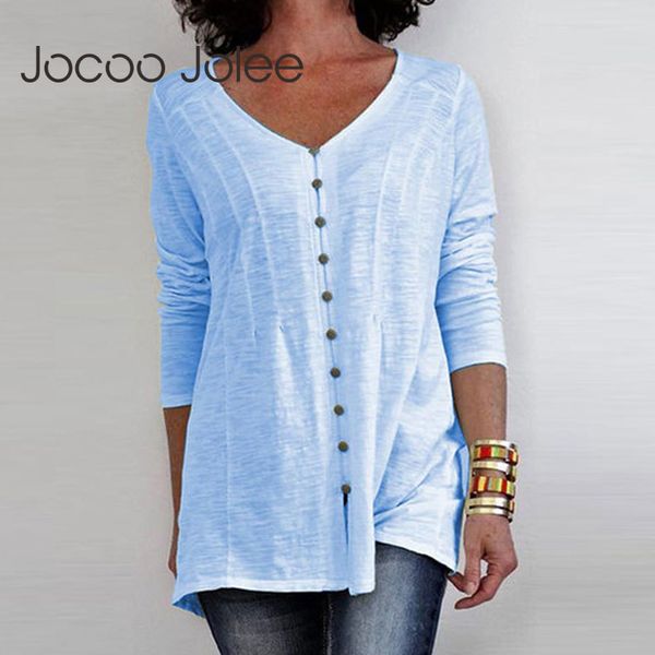 

women casual long sleeve v neck button blouse solid shirt elegant cotton slim plus size 3xl tee shirts 210428, White