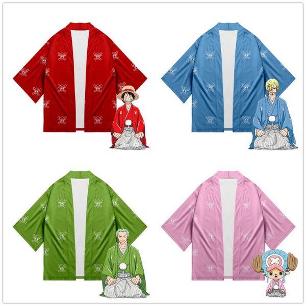 

monkey d luffy printing japanese kimono haori yukata cosplay women/men summer casual short sleeve streetwear jackets clothes ethnic clothing, Red