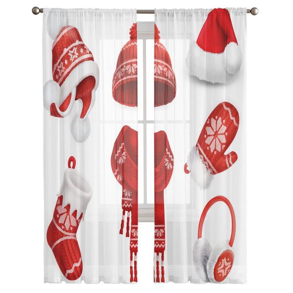 

curtain & drapes hat christmas red plush sheer curtains bedroom decoration kitchen tulle for living room