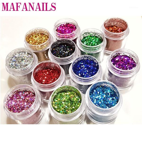 

12color choice mix glitter 0.2-1mm size nail flakes body decor dust powder for eye in 10ml clear jar1, Silver;gold