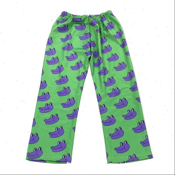 

casual loose funny frog womens capri print high waist elastic full length autumn summer trouser for femme, Black;white